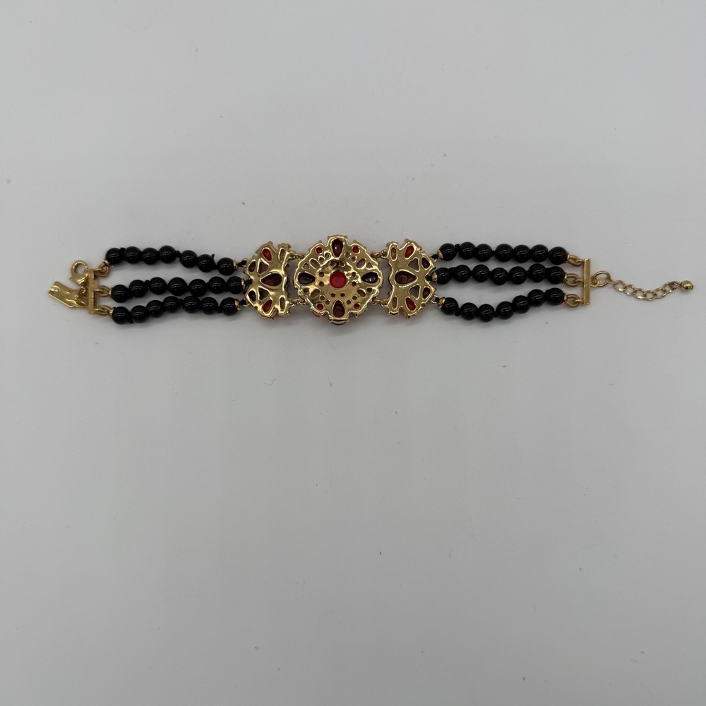 Kate Spade New York Burst Into Bloom Statement Bracelet Red Black Gold Tone - Picture 3 of 5